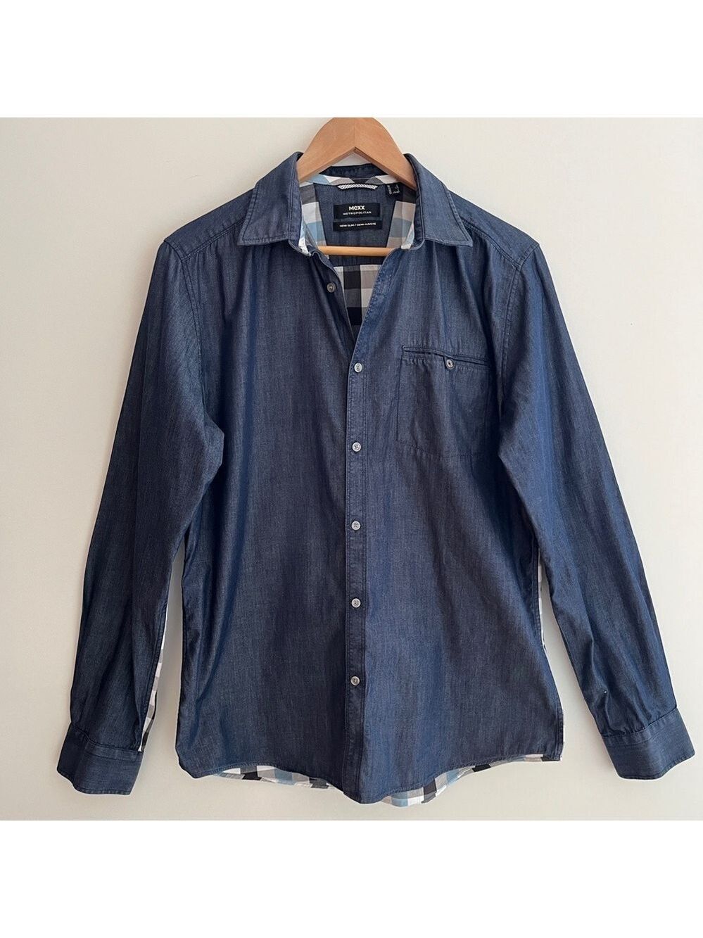 MEXX Metropolitan Semi-Slim Long Sleeve Button Front Shirt Contrast Fabric Back